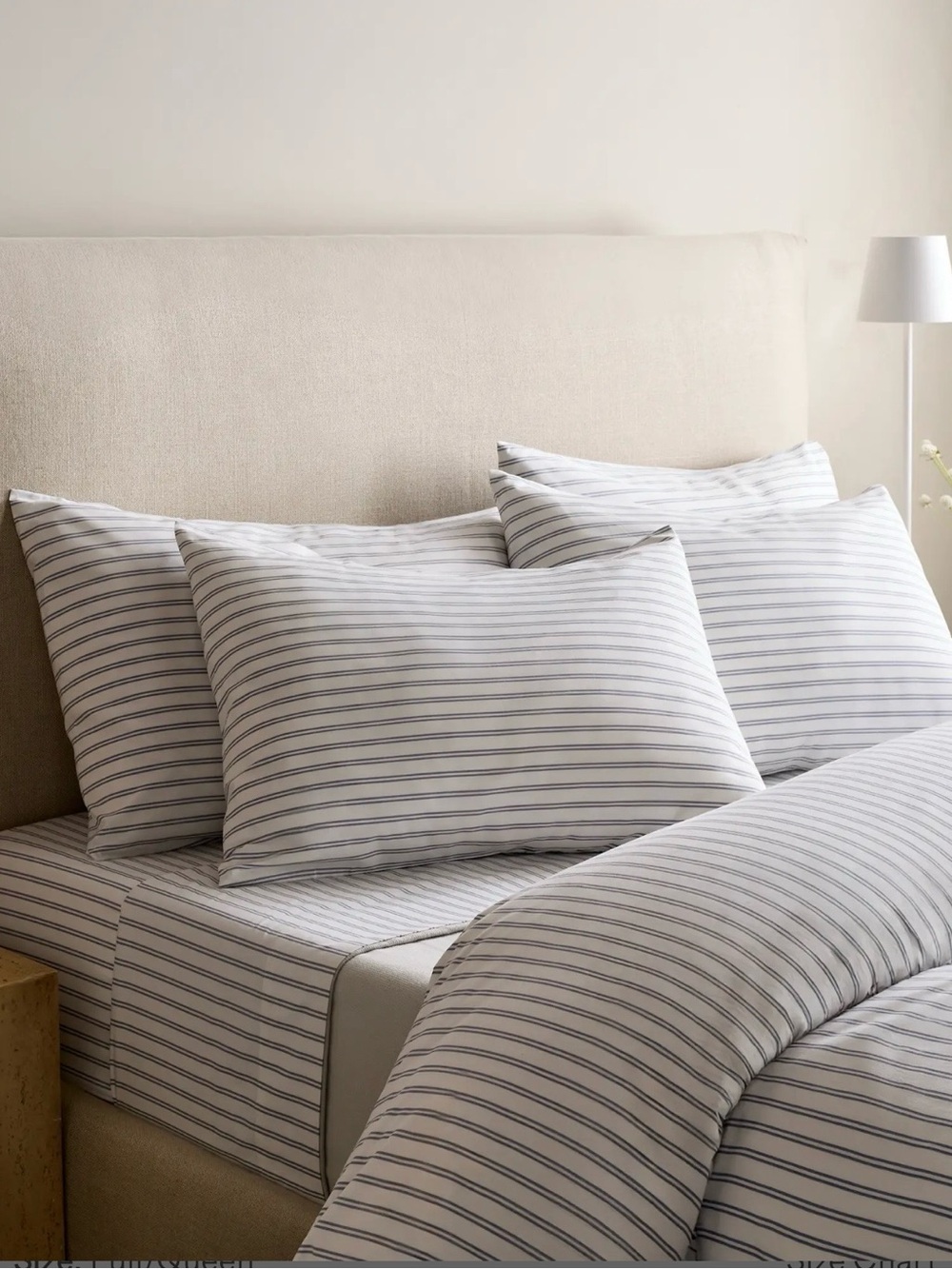 Quince Organic Crisp Percale Double Stripe Duvet Cover Set NAVY and WHITE NWOT